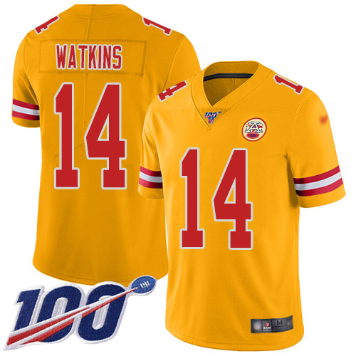 Youth Kansas City Chiefs #14 Watkins Sammy Limited Gold Inverted Legend 100th Season Football Nike NFL Jersey